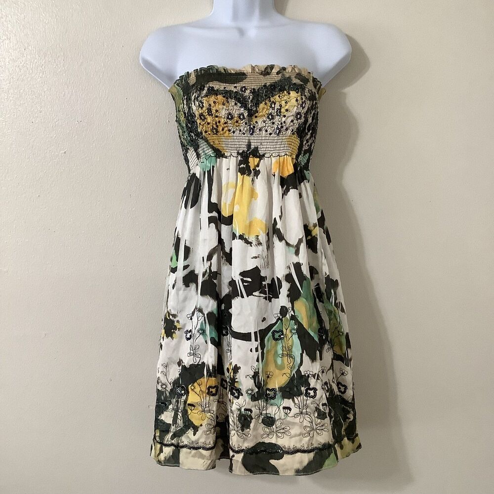 Vintage Y2K Fairy Fairycore Bohemian McBling Sequin Floral‎ Tube Mini Dress OS